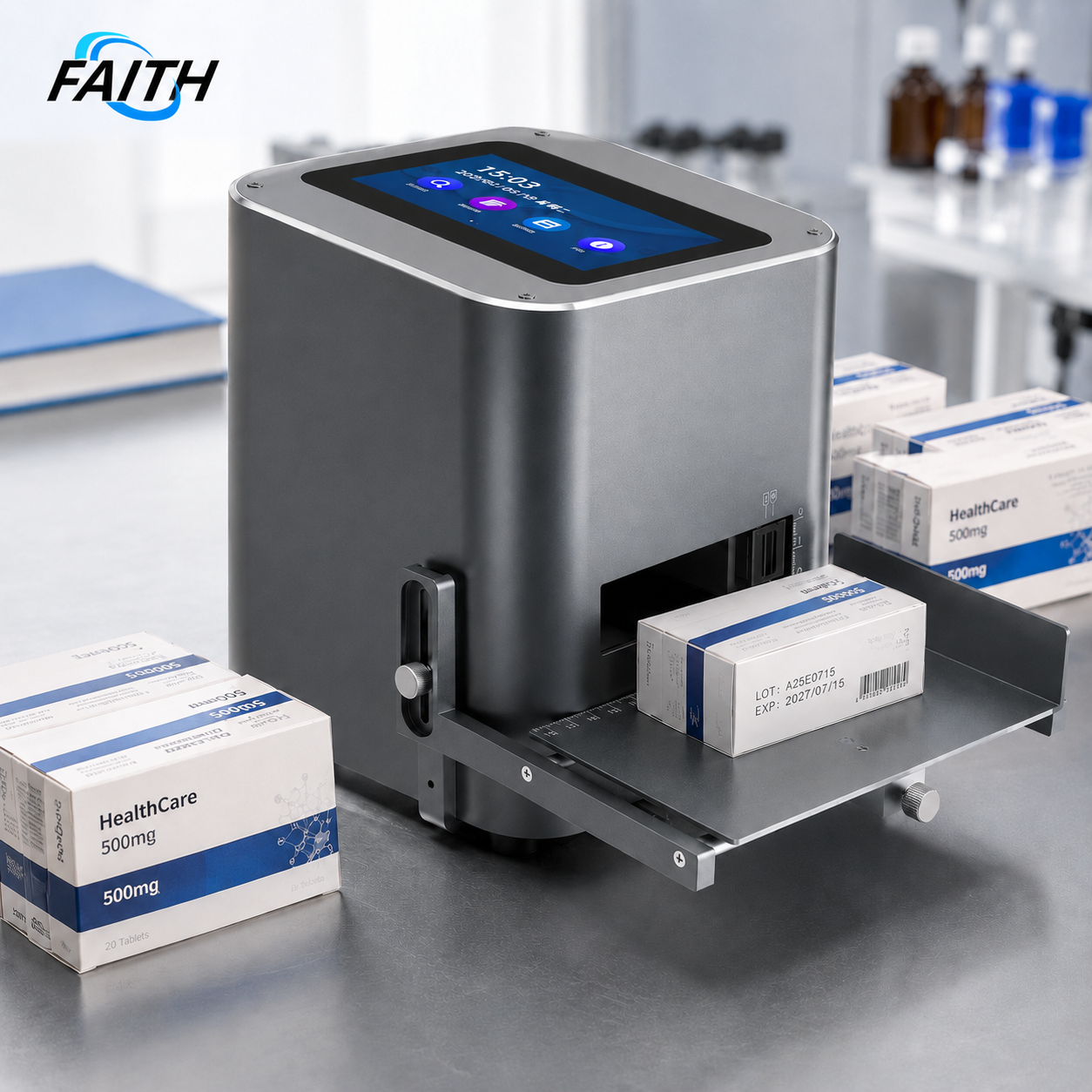 Faith 12.7mm Inkjet Desktop Label Printer Date Code Solvent Ink High-Speed Printing  On Plastic Bag Bottle Paper Box Metal Wood