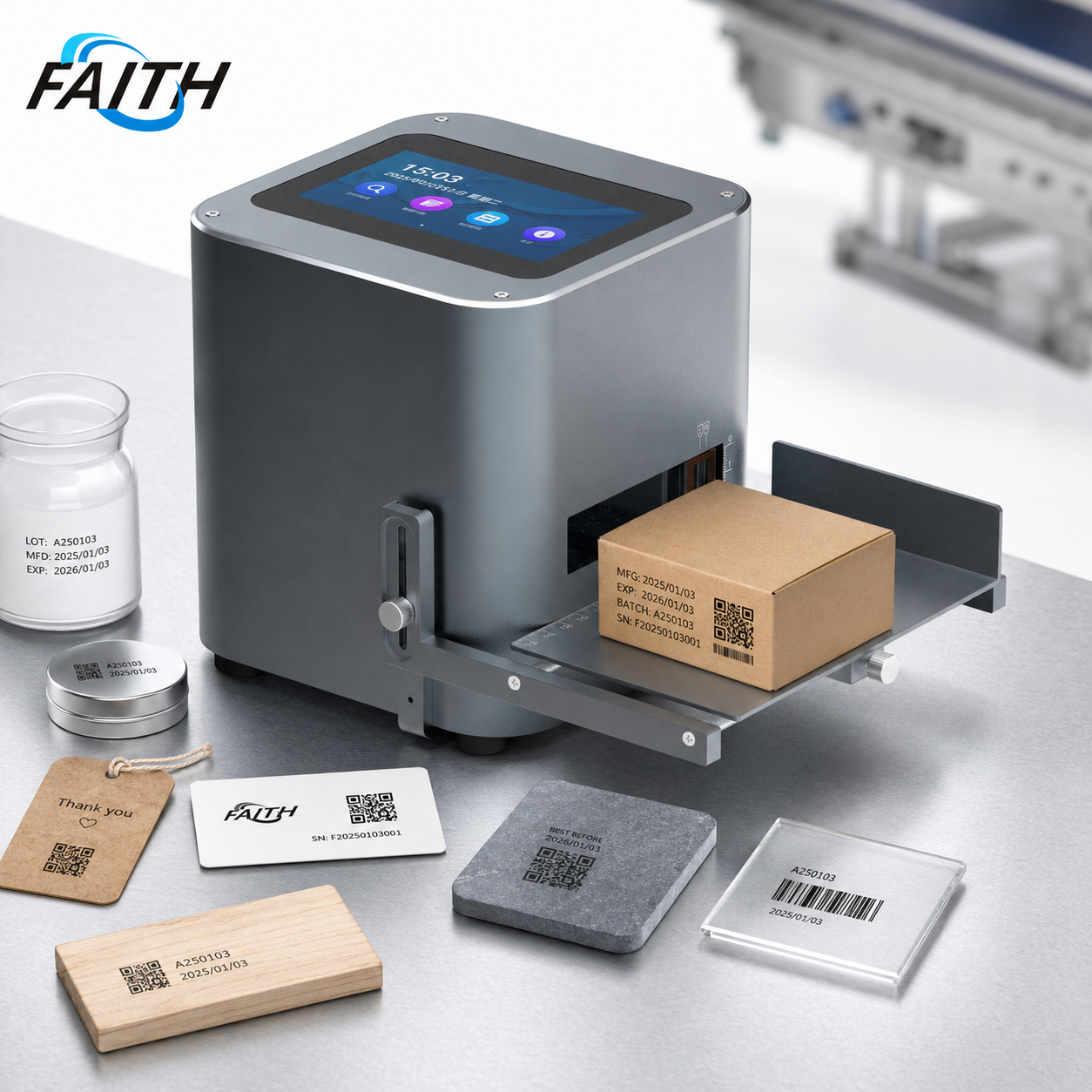 Faith 12.7mm Inkjet Desktop Label Printer Date Code Solvent Ink High-Speed Printing  On Plastic Bag Bottle Paper Box Metal Wood