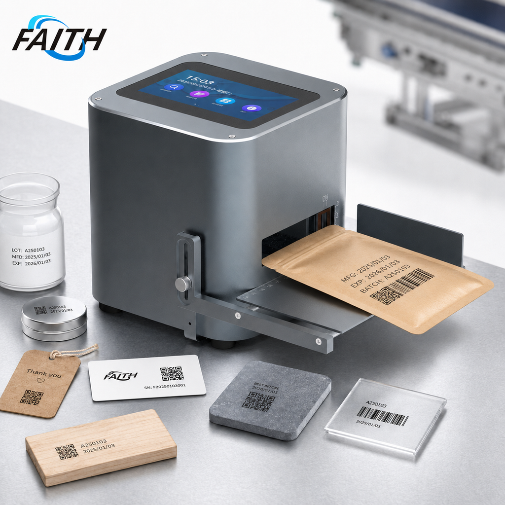 Faith 12.7mm Inkjet Desktop Label Printer Date Code Solvent Ink High-Speed Printing  On Plastic Bag Bottle Paper Box Metal Wood