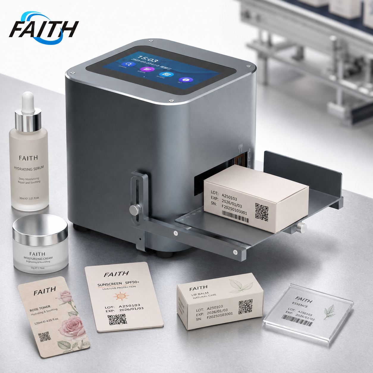 Faith 12.7mm Inkjet Desktop Label Printer Date Code Solvent Ink High-Speed Printing  On Plastic Bag Bottle Paper Box Metal Wood