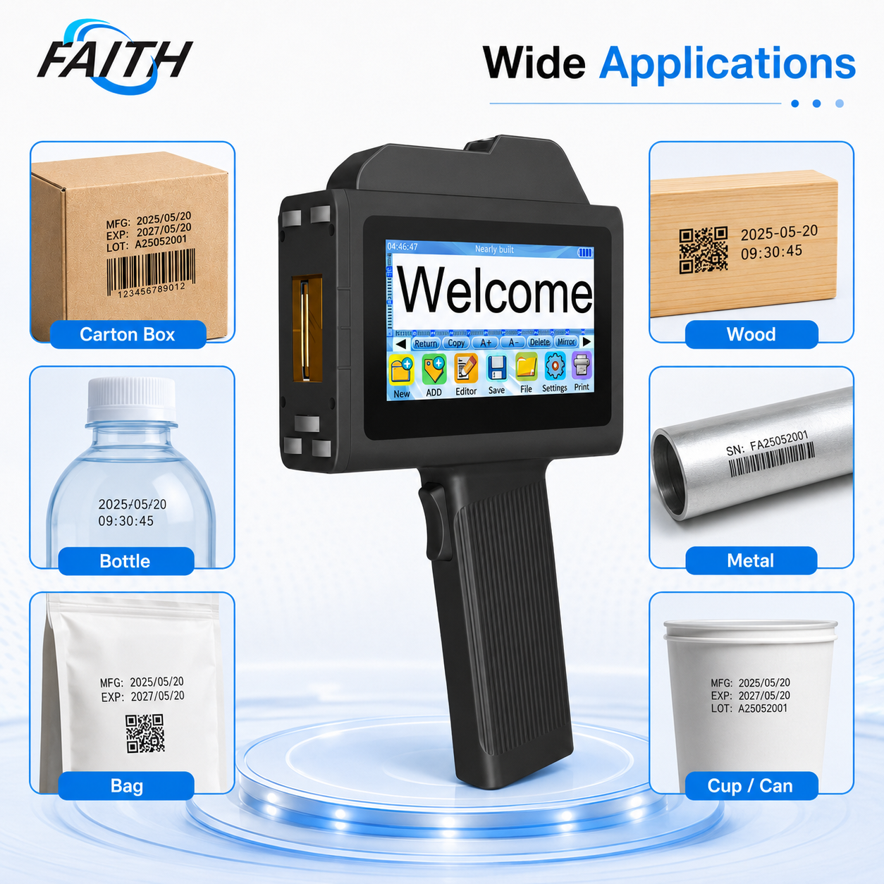 Faith Hot Selling Handheld Portable Inkjet Printer for 25.4mm Expiry Date TIJ Printing Machine