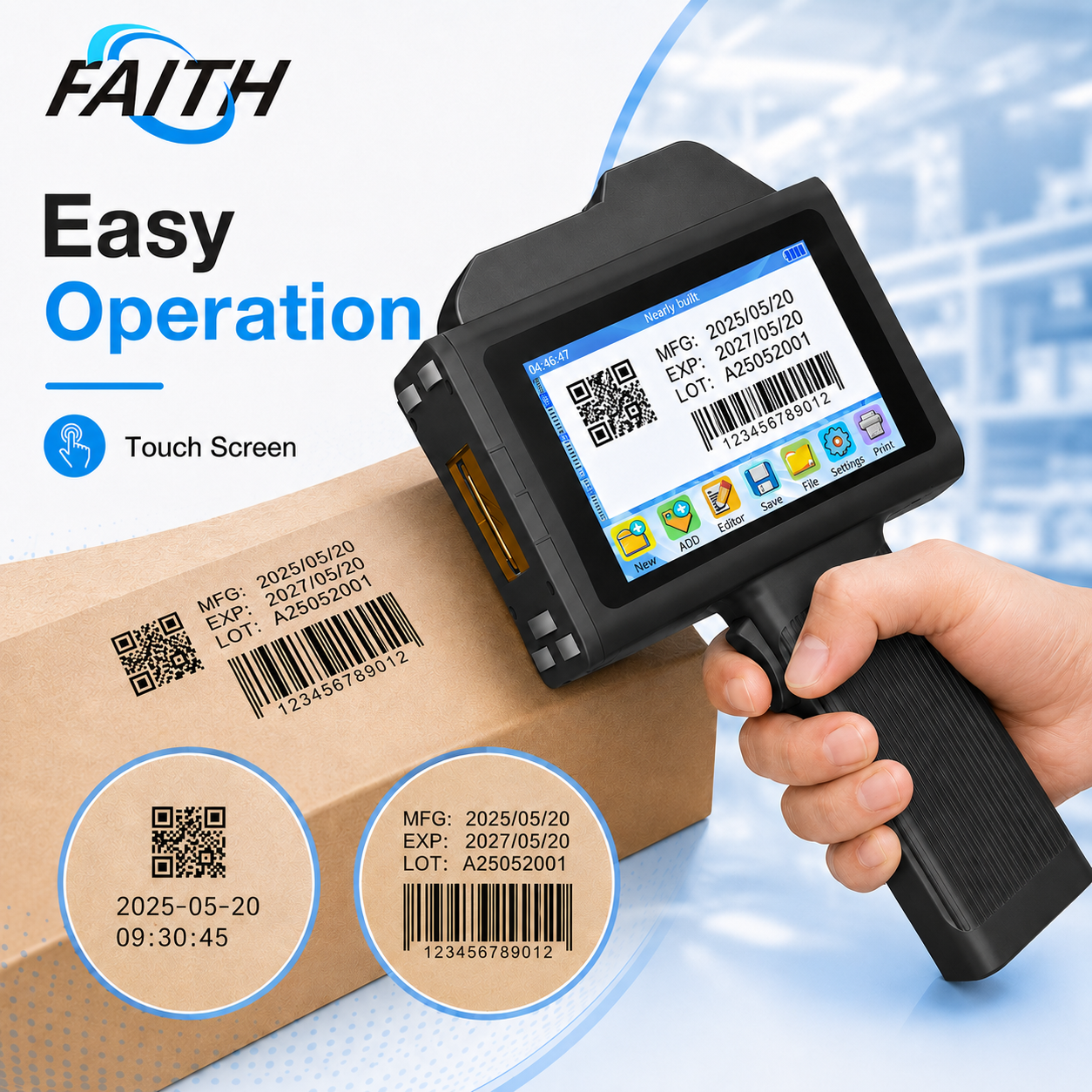 Faith New 25.4mm Handheld Inkjet Printer  Portable Production Date Coding Machine Price Tag Number logo Industrial