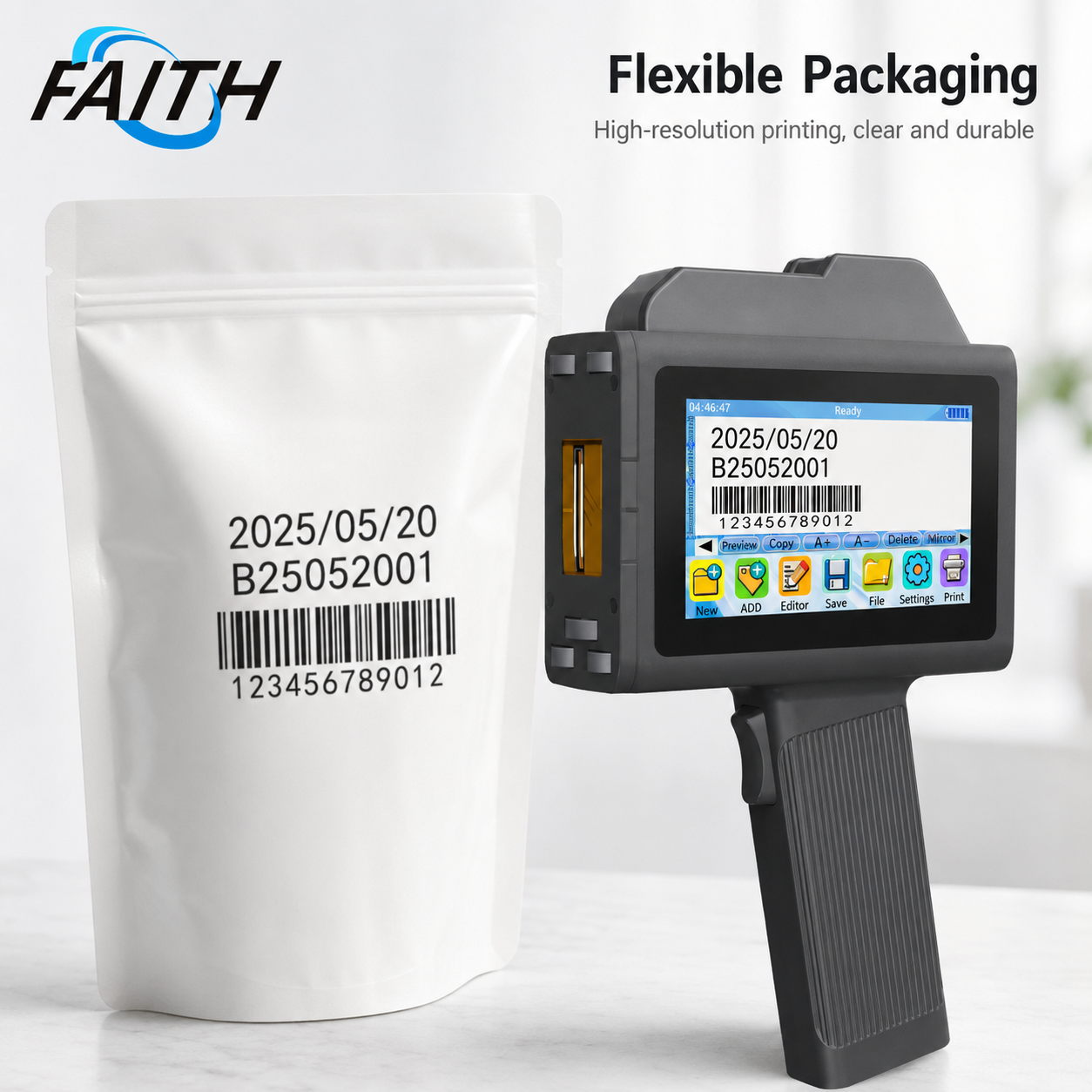 Faith New 25.4mm Handheld Inkjet Printer  Portable Production Date Coding Machine Price Tag Number logo Industrial